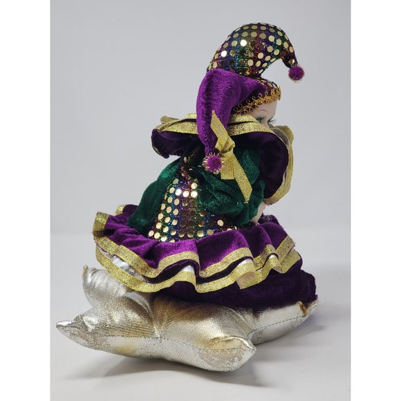 Vintage Mardi Gras Child Clown Porcelain‎ Music Box Doll Music Box Moving Doll - Picture 4 of 9